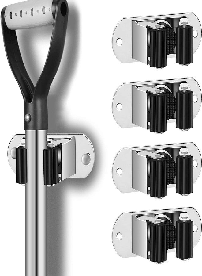BAREPEPE Broom Holder and Mop Holder Wall Mounted,Heavy Duty Home Garden Garage and Storage Organizer(304 Stainless Steel) (Pack of 4) - Image 1